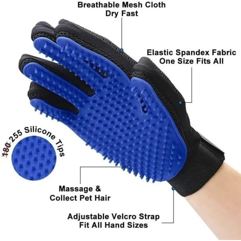 Pet Grooming Glove‎ Deshedding Brush Pair Silicone Massage Mitts for Dogs Cats